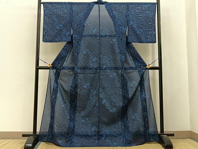 平和屋着物＊夏物　小紋　絽　草花文　洗える着物　未使用　BAAX6853hj