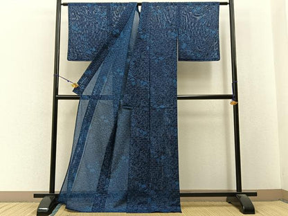 平和屋着物＊夏物　小紋　絽　草花文　洗える着物　未使用　BAAX6853hj