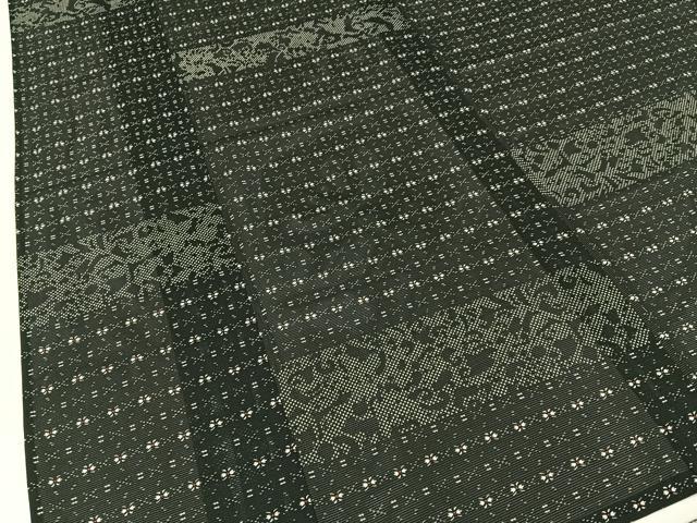 平和屋着物＊夏物　小紋　絽　横段吉祥文　黒地　洗える着物　BAAX6857hj