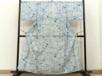 平和屋着物＊夏物　小紋　紗　草花文　洗える着物　BAAX6860hj