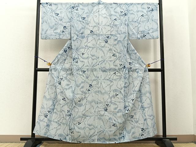 平和屋着物＊夏物　小紋　紗　草花文　洗える着物　BAAX6860hj