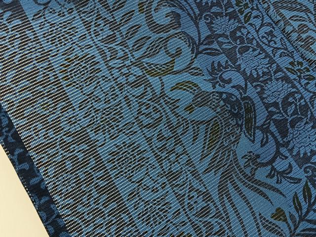 平和屋着物＊夏物　小紋　絽　藍　型染め　更紗花鳥文　洗える着物　未使用　BAAX6861hj