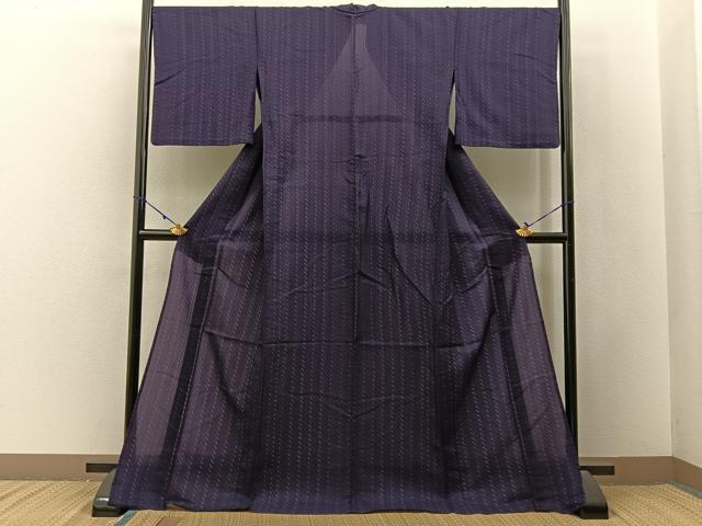 平和屋着物＊夏物　小紋　紗　斜線文　三越扱い　ロング丈　洗える着物　BAAX6863hj