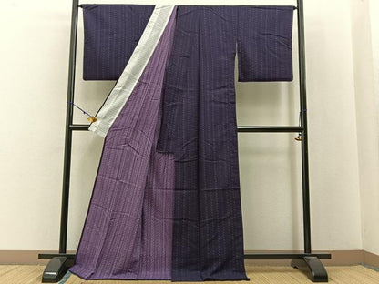 平和屋着物＊夏物　小紋　紗　斜線文　三越扱い　ロング丈　洗える着物　BAAX6863hj