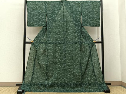 平和屋着物＊夏物　小紋　絽　菊唐草文　三越扱い　ロング丈　洗える着物　BAAX6864hj
