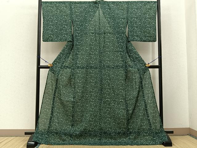 平和屋着物＊夏物　小紋　絽　菊唐草文　三越扱い　ロング丈　洗える着物　BAAX6864hj