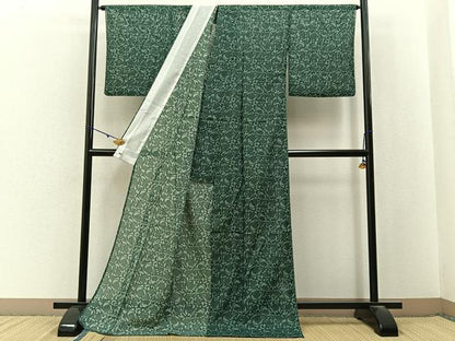 平和屋着物＊夏物　小紋　絽　菊唐草文　三越扱い　ロング丈　洗える着物　BAAX6864hj