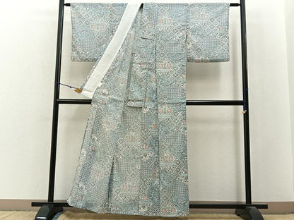 平和屋着物＊夏物　小紋　紗　更紗花文　洗える着物　BAAX6866hj