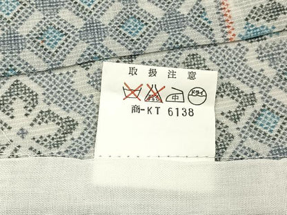 平和屋着物＊夏物　小紋　紗　更紗花文　洗える着物　BAAX6866hj