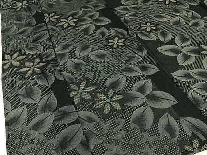 平和屋着物＊夏物　小紋　紗　草花尽くし　黒地　洗える着物　BAAX6868hj