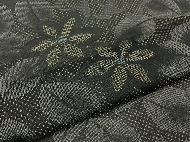 平和屋着物＊夏物　小紋　紗　草花尽くし　黒地　洗える着物　BAAX6868hj