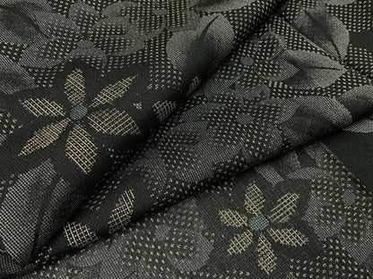 平和屋着物＊夏物　小紋　紗　草花尽くし　黒地　洗える着物　BAAX6868hj