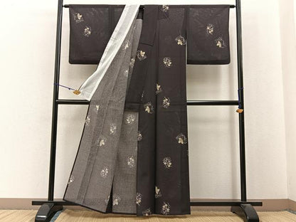 平和屋着物＊夏物　小紋　絽　色紙花蝶文　洗える着物　BAAX6869hj