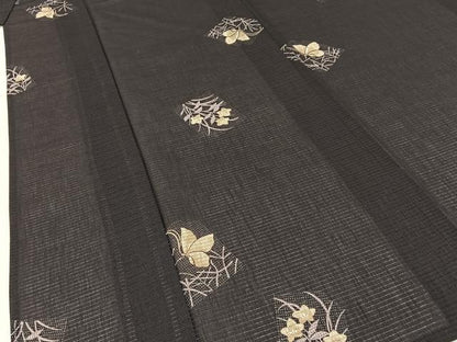 平和屋着物＊夏物　小紋　絽　色紙花蝶文　洗える着物　BAAX6869hj