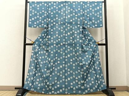 平和屋着物＊夏物　小紋　紗　型染め　草花文　洗える着物　BAAX6870hj