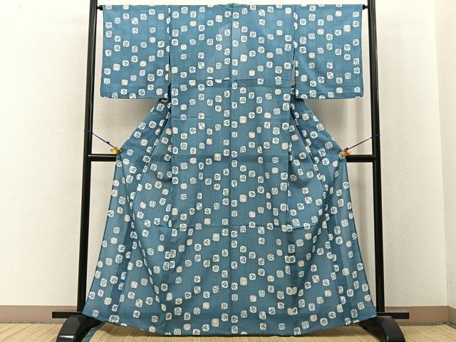 平和屋着物＊夏物　小紋　紗　型染め　草花文　洗える着物　BAAX6870hj
