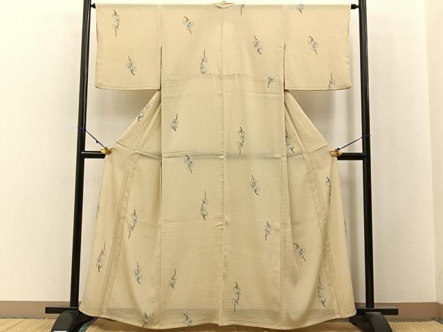 平和屋着物＊夏物　小紋　絽縮緬　蔦の葉文　洗える着物　BAAX6871hj