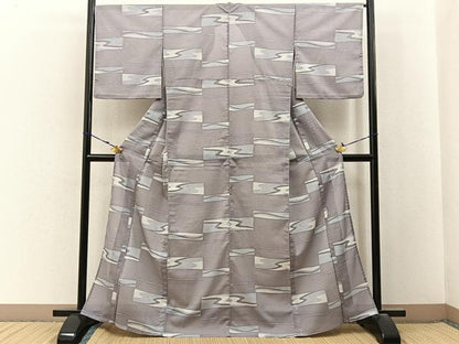 平和屋着物＊夏物　小紋　絽　横段流水文　洗える着物　BAAX6873hj