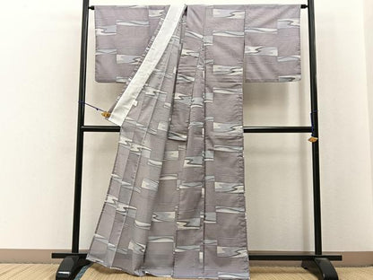 平和屋着物＊夏物　小紋　絽　横段流水文　洗える着物　BAAX6873hj