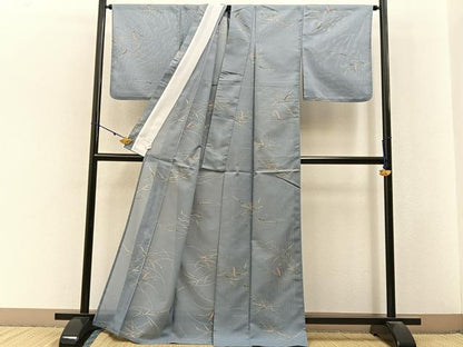 平和屋着物＊夏物　小紋　絽　草葉文　洗える着物　BAAX6879hj