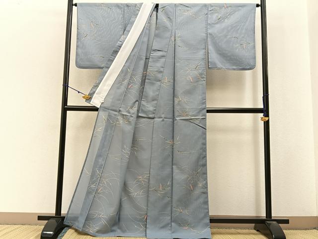平和屋着物＊夏物　小紋　絽　草葉文　洗える着物　BAAX6879hj