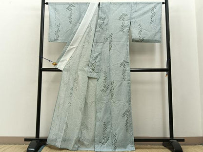 平和屋着物＊夏物　小紋　絽　草葉文　洗える着物　BAAX6881hj