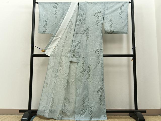 平和屋着物＊夏物　小紋　絽　草葉文　洗える着物　BAAX6881hj