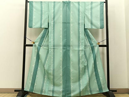 平和屋着物＊夏物　小紋　絽　花鳥文　洗える着物　BAAX6883hj
