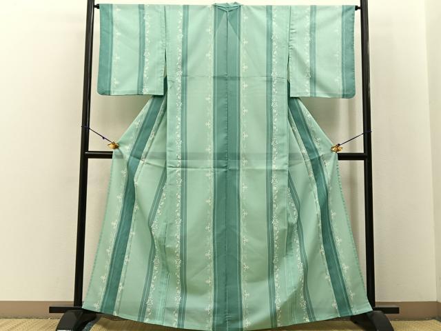 平和屋着物＊夏物　小紋　絽　花鳥文　洗える着物　BAAX6883hj