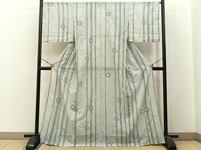 平和屋着物＊夏物　小紋　紅梅織　雪輪文　洗える着物　BAAX6884hj