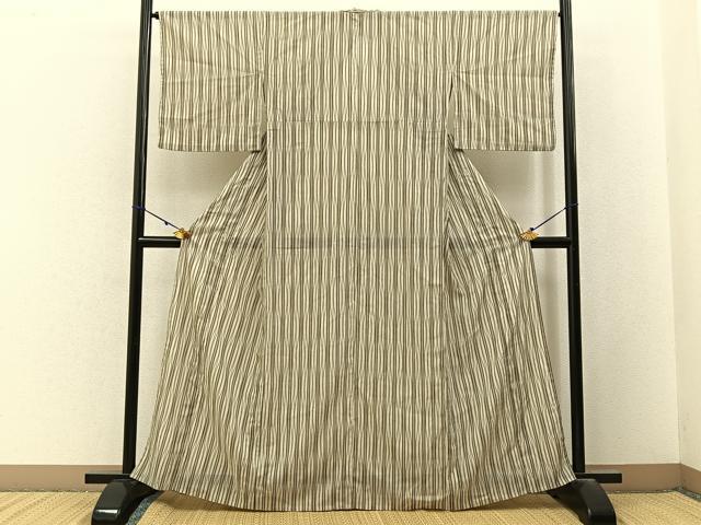 平和屋着物＊夏物　小紋　紗　よろけ縞　洗える着物　BAAX6885hj