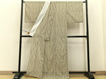 平和屋着物＊夏物　小紋　紗　よろけ縞　洗える着物　BAAX6885hj