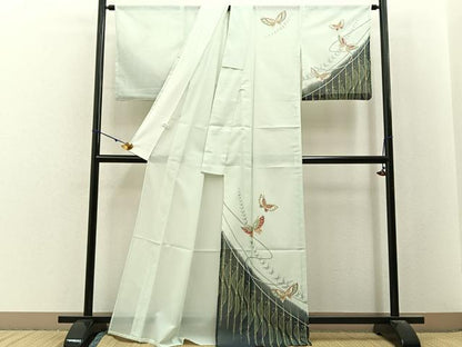 平和屋着物＊夏物　訪問着　絽　舞蝶文　銀彩　洗える着物　BAAX6888hj