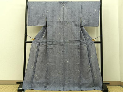 平和屋着物＊夏物　小紋　紗　草花文　ロング丈　洗える着物　BAAX6890hj