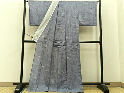 平和屋着物＊夏物　小紋　紗　草花文　ロング丈　洗える着物　BAAX6890hj