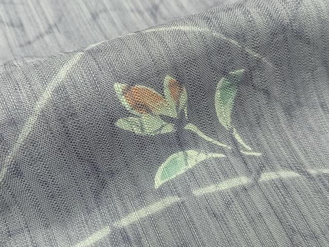 平和屋着物＊夏物　小紋　紗　草花文　ロング丈　洗える着物　BAAX6890hj