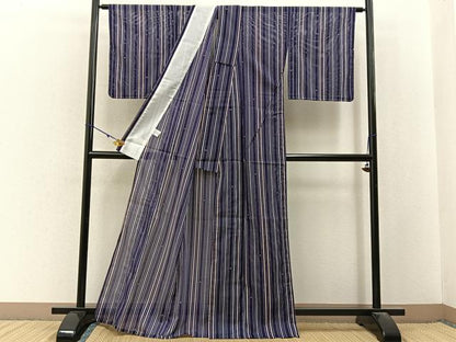 平和屋着物＊夏物　小紋　絽　縞　洗える着物　BAAX6899hj