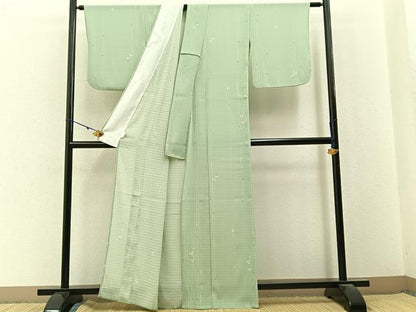 平和屋着物＊夏物　小紋　絽縮緬　萩　洗える着物　BAAX6901hj