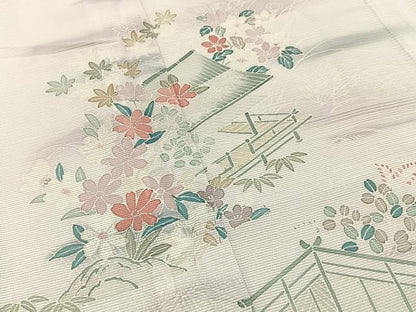平和屋着物＊夏物　訪問着　絽　風景草花文　暈し染め　洗える着物　BAAX6902hj