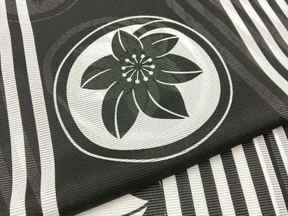 平和屋着物＊夏物　小紋　絽　花丸文　黒地　洗える着物　BAAX6904hj