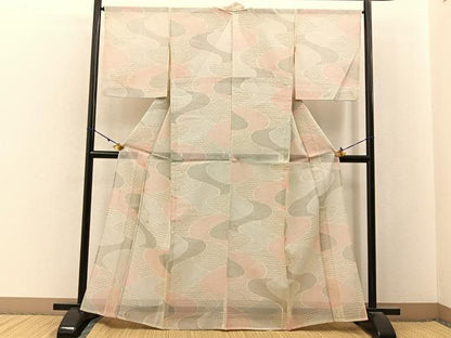 平和屋着物＊夏物　紗紬　流水文　正絹　逸品　BAAX6907hj