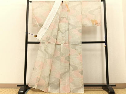 平和屋着物＊夏物　紗紬　流水文　正絹　逸品　BAAX6907hj