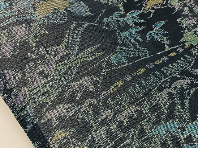 平和屋着物＊夏物　紗紬　草花文　濃紺地　正絹　逸品　BAAX6910hj