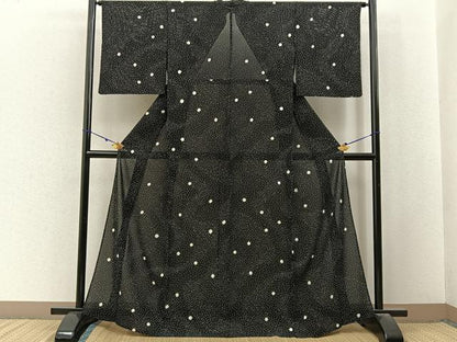 平和屋着物＊夏物　小紋　絽　絞り　大小あられ　黒地　正絹　逸品　BAAX6911hj