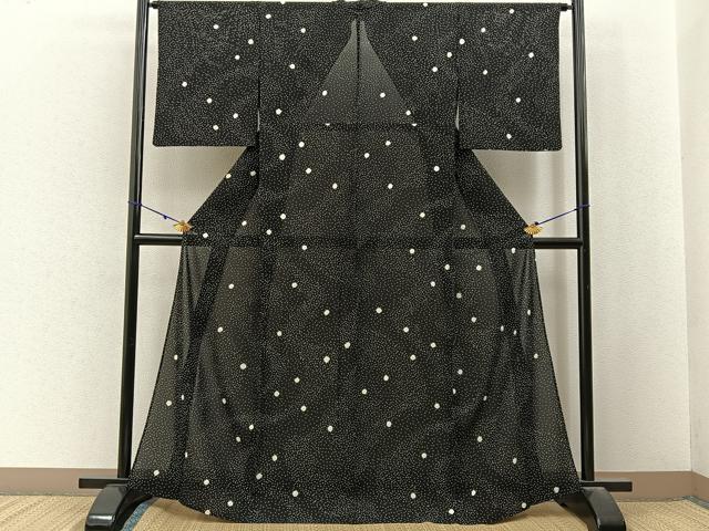 平和屋着物＊夏物　小紋　絽　絞り　大小あられ　黒地　正絹　逸品　BAAX6911hj