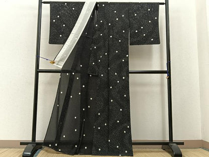 平和屋着物＊夏物　小紋　絽　絞り　大小あられ　黒地　正絹　逸品　BAAX6911hj
