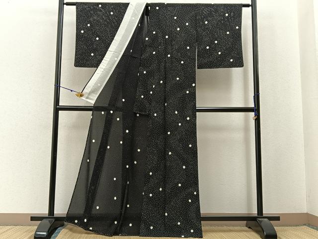 平和屋着物＊夏物　小紋　絽　絞り　大小あられ　黒地　正絹　逸品　BAAX6911hj