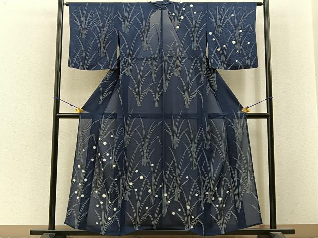 平和屋着物＊夏物　訪問着　絽　絞り　草葉文　正絹　逸品　BAAX6915hj