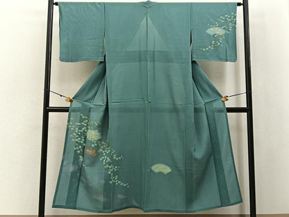 平和屋着物＊夏物　訪問着　絽　地紙流水花文　金彩　正絹　逸品　BAAX6919hj