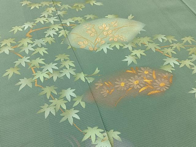 平和屋着物＊夏物　訪問着　絽　地紙流水花文　金彩　正絹　逸品　BAAX6919hj